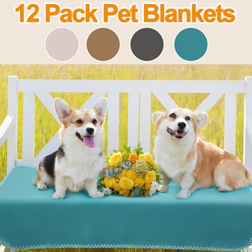 SmoothNovelty 12 Pcs Large Puppy Dog Blanket 30 x 20 Inches Pet Blankets Puppy Essentials Washable Soft Fleece Throw Reversible Warm Sleep Mat for Small Medium Dog Cat Bed Sofa Car Indoor