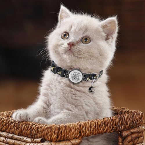 The Ultimate QR Code Pet ID Collar 4-Pack | Breakaway Adjustable Cat Collars with Secure Online Profile | Never Lose Your Cat with Cute Moon & Stars Design (Star & Moons - 4 Pack) - color: Star & Moons - 4 Pack