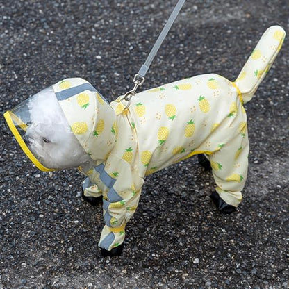 Junchl Small Dog Raincoat Rainboots with D-Ring, Full Coverage Dog Rain Jacket Slicker Poncho, Waterproof Dog Rain Jacket with Reflective Strip, Rainboot, Tail Cover Pineapple S - color: Pineapple, size: S:Back 10"(3-5lb)