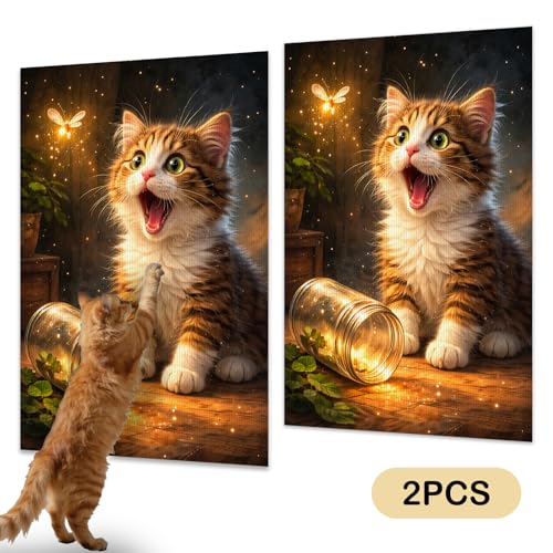 Cat Scratch Pad 15.3x23.6 Inches Polyester Synthetic Fiber, Kitten & Firefly Print, wall cat Scratcher, Scratching mat, Home Decor, Playroom, Apartment (2pcs) - color: LU15981-2pcs