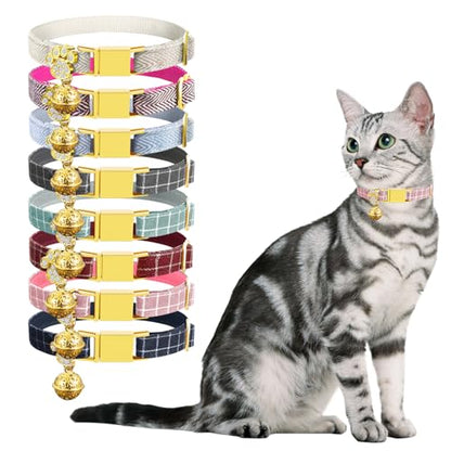 Personalized Breakaway Cat Collars - Magnetic Buckle, Bell - Safety Quick Release, Customized for Girls & Boys Cats- (Checkered-Pink) - color: Checkered-Pink