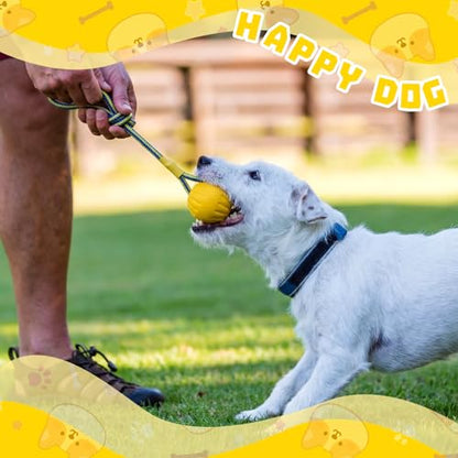 Hsei 2 Pcs Medium Dog Ball on a Rope Rubber Dog Toy with Handle Ball Yellow Floats in Water for Tug Training Rewards Interactive Pet Fetch Catch Throw Outdoor Puppy Teething Medium Pet - size: Medium