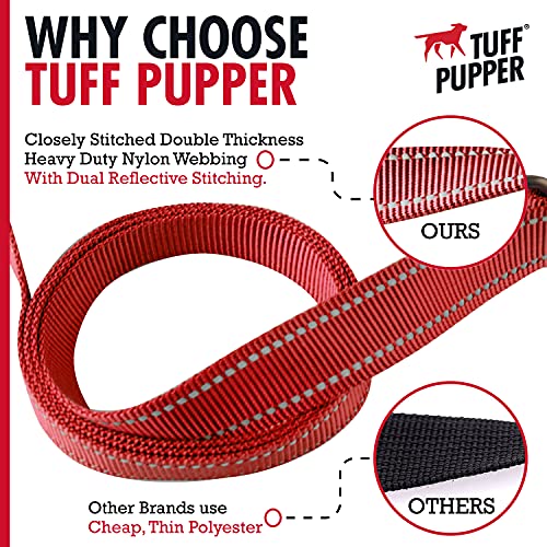 Tuff Pupper Heavy Duty Double Handle Leash - Twist Lock Carabiner Clip for Strong Medium & Large Dogs - Reflective, 6FT - color: March Red