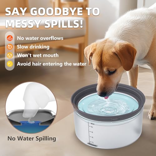 Decflow 1.2Gallon Dog Water Bowl No Spill, 4.5L Large Capacity Spill Proof Dog Bowls with Transparent Floating Disk, No Splash Slow Drinking Water Bowls for Sloppy Messy Drinkers (Gray) - color: C-Gray