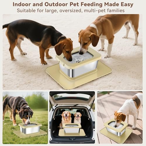 10L No Spill Dog Water Bowl, 2.6 Gal Stainless Steel No Splash Large Dog Water Bowl with Non-Slip Silicone Mat, Spill Proof Slow Drinking Pet Bowls for Messy Drinkers Indoor/Outdoor Use Beige - color: C-Beige