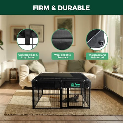 FXW Homeplus Indoor Dog Playpen with Square Mesh Top Cover for Escape Prevention, 24 Inch 8 Panels Heavy Duty Dog Pen for Puppies and Small Dogs, Black│Patented - size: 24"H (Black)