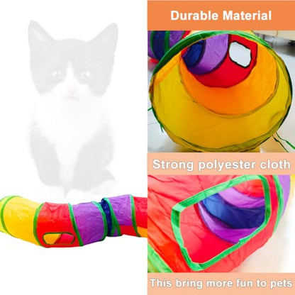 Cat Tunnel Tube Toys，Tunnels for Indoor Cats, Collapsible Interactive Toy with Balls for Rabbits, Kittens, Ferrets, Puppy (S - 2 Way Yellow Green) - color: S - 2 Way Yellow Green