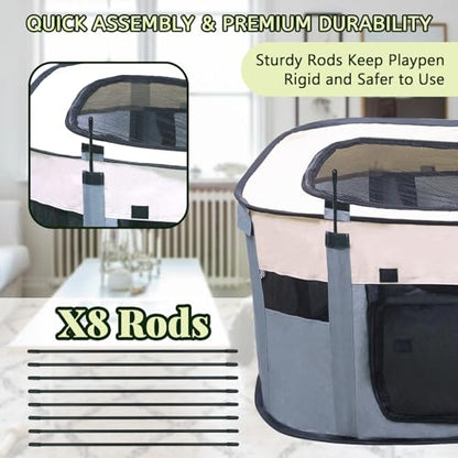 Dog Playpen,Pet Playpen,Foldable Puppy Cat Playpen, Dog Playpen for Indoor Dogs Enclosed, Outdoor Travel Camping Use, Dog Kennel Tent Crate for Rabbit Small Animals with Carrying Case (Grey, L) - size: L(35" x 28" x 23")