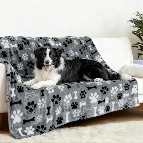 Rezutan Dog Blankets for Large Dogs Cat Super Soft Warm Fluffy Blankets Washable,Comfort Flannel Print,Fuzzy Soft Pet Blanket,Paw & Bone,Suitable for Sofa,Car,Bed,Grey,60 x 80 inch - color: Grey-bone, size: 80x60 inch