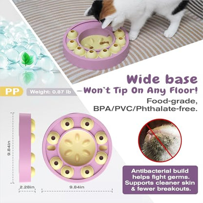 Cat Puzzle Toy for Cats Indoor, Slow Feeder Bowl for Fast Eaters, Interactive Kitten Enrichment Pink Toy - color: purple