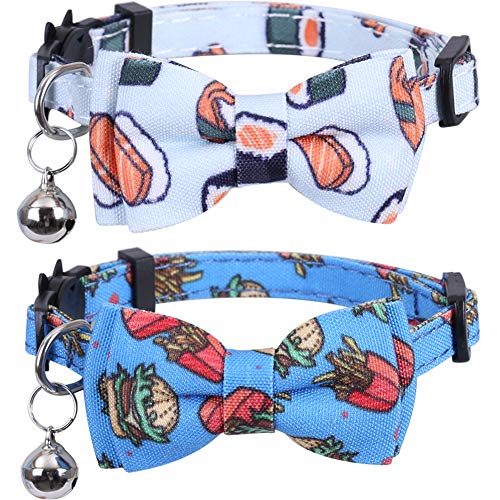 2 Pack/Set Cat Collar Breakaway with Cute Bow Tie and Bell for Kitty Adjustable Safety