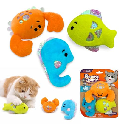 Pounce & Purr® Plush Cat Toys, Catnip & Silvervine Infused, Shiny Iridescent Accents, Interactive Play Toys for Cats & Kittens (Colorful Seashine Series) - color: Seashine