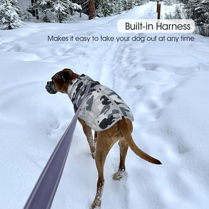 FUAMEY Dog Coat for Small Dogs,Waterproof Dog Winter Jacket with Harness Built in Puppy Cold Weather Coats Reflective Pet Vest with Zipper Warm Fleece Dogs Snowsuit Windproof Grey Camo XS - color: Grey Camo, size: XS(chest:14in)