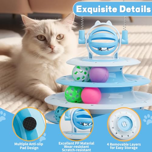 Goosheep Cat Toy Interactive Pet Plaything for Indoor Kitten Interactive Kitty Puzzle Ball with 2 Cat-Tease (Blue) - color: Blue