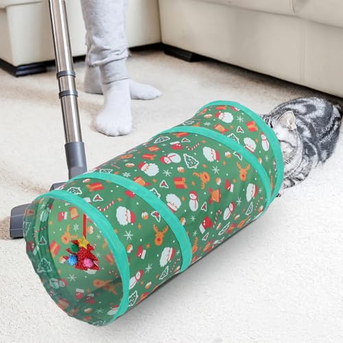 Interactive Foldable Cat Tunnel with Bell Ball Large Indoor Cat Play Cube Soft Collapsible Pet Tunnel Suitable for Indoor Play and Exercise