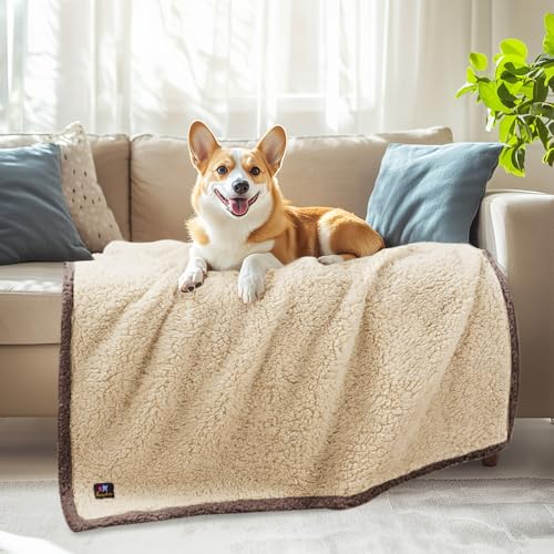Luciphia Waterproof Pet Blanket for Medium Large Dogs Soft Cat Sherpa Calming Thick Cover Leakproof Cozy Puppy Sofa Bed Car Couch Protector(Beige/Brown,41x31 inches) - color: Beige/Brown, size: 41x31 inches