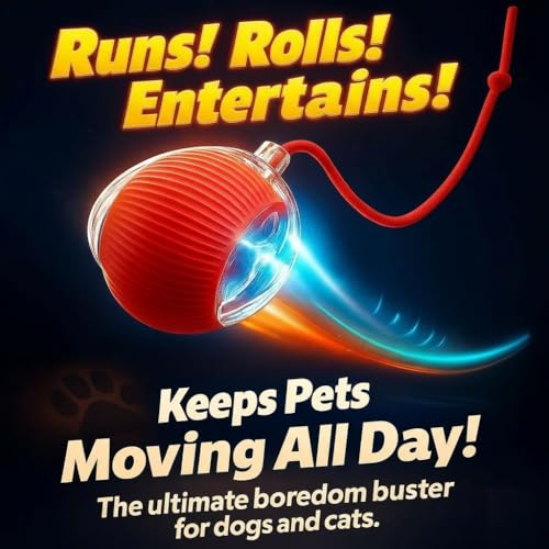 Purrmitive 2026 Durable Interactive Cat Toys for Indoor Cats, Dog Toys Ball, Rolling Pet Ball, Smart Automatic Cat Chase Balls Toy, Interactive Dog Toys Speedy Tail,Kitten & Cat Toys Interactive (Red) - color: RED