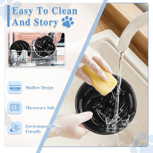 Ceramic Slow Feeder Dog Bowls, 2 Cups Dog Food Dish for Medium and Large Breed, Puzzle Dog Food Bowl for Fast Eater, 28OZ, 8.15 inch(Black) - color: Black-L