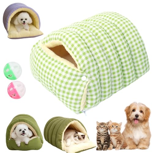 Removable and Washable Winter Closed-Off Cat Bed, Soft Fluffy Warm Autumn/Winter Cats House, Washable Non-Slip Pet Sleeping Bag for Indoor Cats Small Dogs (A,Large) - color: A, size: Large