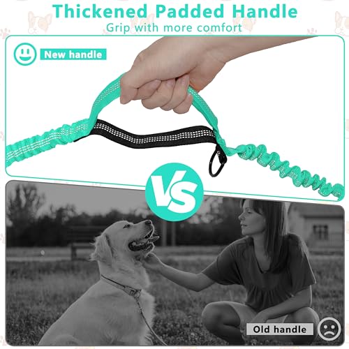 Hands Free Dog Leash with Zipper Pouch, Running Waist Leash for Dog Walking, Adjustable Waist Belt for Large Dogs, Reflective Bungee Design with Two Handle for Hiking, Training, Teal - color: Teal