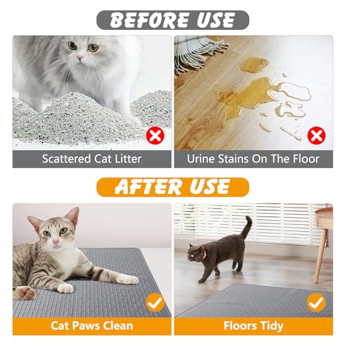 Silicone Cat Litter Mat, 28x20 in Waterproof Litter Box Mat Cats Feeding Mats with Raised Edges, Quick Clean Desig (Grey) - size: 28"L x 20"W