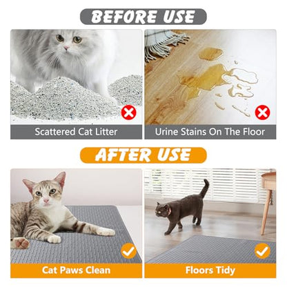 Silicone Cat Litter Mat, 28x20 in Waterproof Litter Box Mat Cats Feeding Mats with Raised Edges, Quick Clean Desig (Grey) - size: 28"L x 20"W