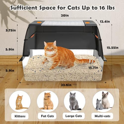Vivifying Stainless Steel Litter Box, XL Side Entry Extra Large Litter Box with Lid for Big Cats & Kitty, Removable Enclosed Metal Cat Pan with High Sided Enclosure, Scoop (Black) - color: Black