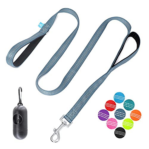 BAAPET Two Handle Dog Leash, Dual Soft Padded Handles with Traffic Control Handle Leash for Small Medium or Large Dogs (3/4'' x 5 FT, Grey) - color: Grey, size: 2 Handle (3/4'' x 5 FT)