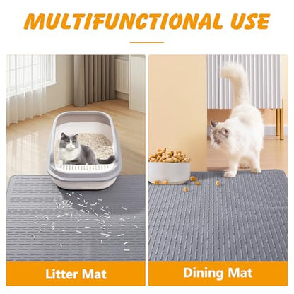 Silicone Cat Litter Mat, 28x20 in Waterproof Litter Box Mat Cats Feeding Mats with Raised Edges, Quick Clean Desig (Grey) - size: 28"L x 20"W