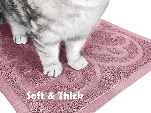 PetLike Cat Litter Box Mat, Thick Kitty Litter Trapping Mat, Durable,Waterproof &Washable with Non-Slip Backing, Soft on Kitty Paws and Easy to Clean, BPA Free - color: Pink, size: 35x24
