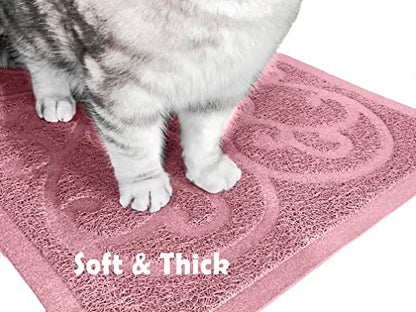 PetLike Cat Litter Box Mat, Thick Kitty Litter Trapping Mat, Durable,Waterproof &Washable with Non-Slip Backing, Soft on Kitty Paws and Easy to Clean, BPA Free - color: Pink, size: 35x24