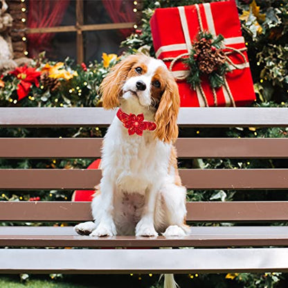 Dog Collar with Flower - Christmas Red Plaid Flower Dog Collars Gift Puppy Soft Collar Adjustable Dog Collar for X-Small Dogs - color: Christmas Red, size: X-Small (Pack of 1)