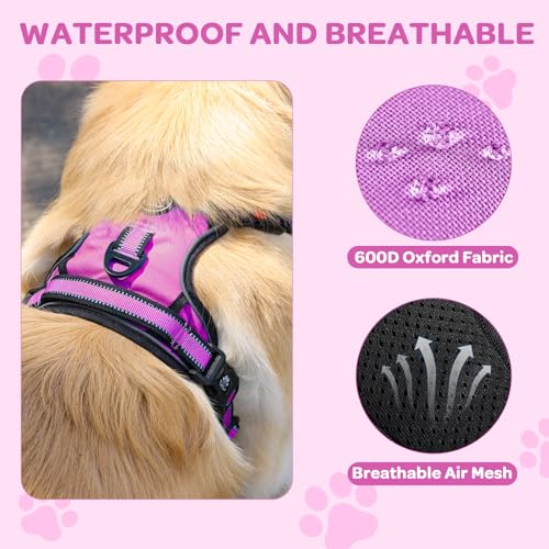 Plaid Dog Harness for Large Dogs, Reflective No Pull Adjustable Pet Vest with Front Clip, Leash, Easy Control Handle and Seat Belt, Rose, L - color: Rose, size: Large