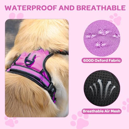 Plaid Dog Harness for Large Dogs, Reflective No Pull Adjustable Pet Vest with Front Clip, Leash, Easy Control Handle and Seat Belt, Rose, L - color: Rose, size: Large
