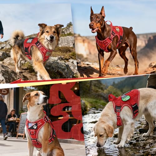 rabbitgoo Tactical Dog Harness Small Sized, No Pull Upgraded Reflective Heavy Duty Molle Vest with Handle, Adjustable Military Service Dog Vest for Walking Hiking Training, Red, S - color: Red Reflective, size: Small