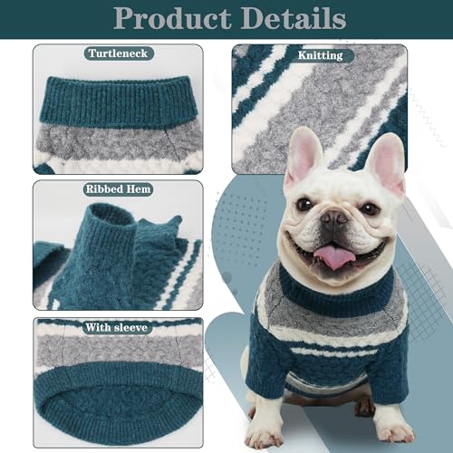 Small Dog Sweater Football Theme Turtleneck Knit Dog Sweaters for Small Pets Warm Winter Cat Dog Clothes - color: green&gray, size: Small