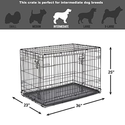 Midwest Homes for Pets 36-Inch New World Crate for Medium-Large Breeds, 41-70 lbs, Double Door Folding Dog Crate, Leak-Proof Tray & Secure Latches, Portable, Durable & Easy to Assemble - size: 36.0"L x 23.0"W x 25.0"H