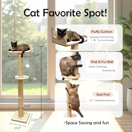 Cat Window Perch, Carpet Hammock & Window Step & Scratcher, Hammock with Suction Cup, Height Adjustable, Sturdy Cat Window Bed, Space-Saving (Drilling-Free) (Solid Wood, Cat Tree Set) - color: solid wood, size: Cat Tree Set