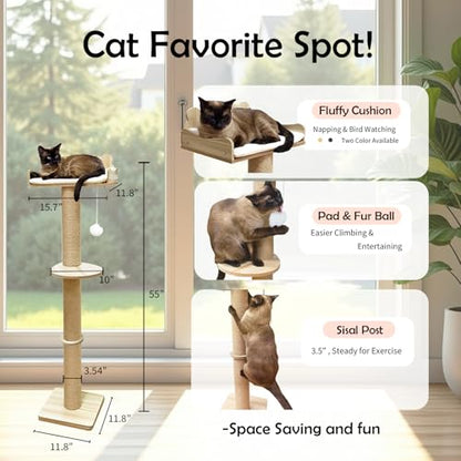 Cat Window Perch, Carpet Hammock & Window Step & Scratcher, Hammock with Suction Cup, Height Adjustable, Sturdy Cat Window Bed, Space-Saving (Drilling-Free) (Solid Wood, Cat Tree Set) - color: solid wood, size: Cat Tree Set