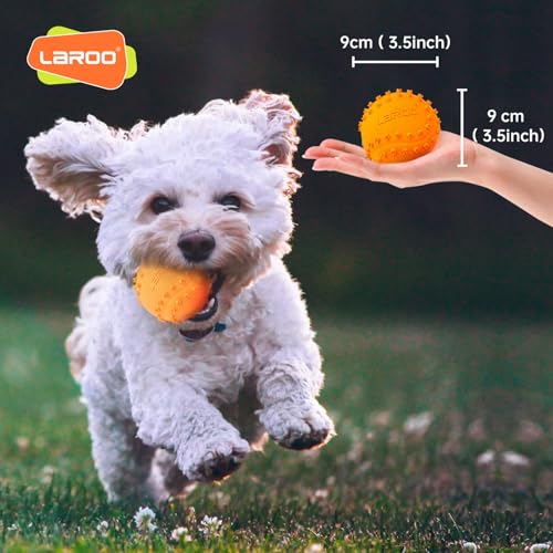 LaRoo Squeaky Dog Ball Toy, Durable Natural Rubber Squeaker Ball Floating Throwing Training, Teeth Cleaning Chew Toy for Pet Small Medium Large Dogs (6.5CM Orange) - color: Orange-6cm