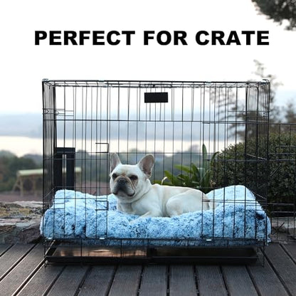 Bedfolks Waterproof Crate Bed With Removable Washable Cover, Plush Faux Fur Pad for Medium Dogs, Fluffy Kennel Bed 29"x21", Dark Blue - color: Dark Blue, size: Medium(29x21'')