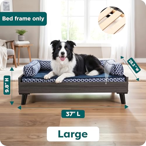 Furhaven Elevated Dog Bed Frame for 36" x 27" Large Dog Beds, Easy Assembly - Mid-Century Modern Bed Frame - Gray Wash, Large - color: Veneer Gray Wash, size: 36" x 27"