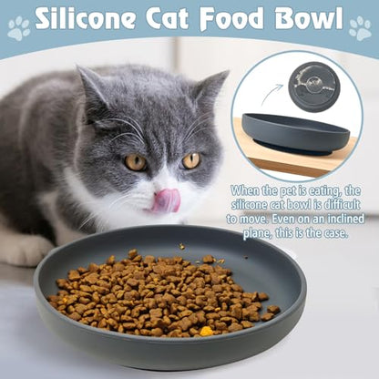Silicone Dog Bowl Non-Slip Cat Food Plate 2 Pcs Flat Dog Bowls with Suction Cup Shallow Puppy Food and Water Dish for Small and Medium Pets (Steel Gray) - color: 2 Pcs - (Steel Gray)