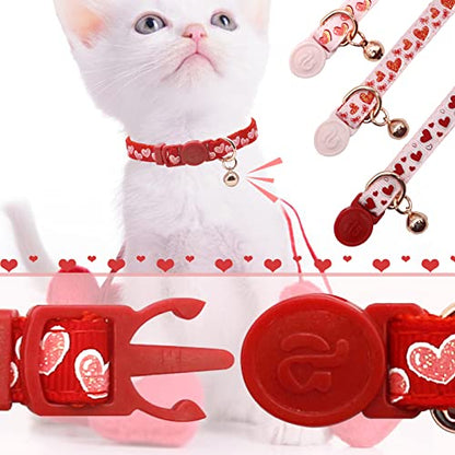 4 Pack Valentines Kitten Collar with Bell Valentines Day Breakaway Kitten Collars with Cute Heart Pattern Adjustable Size Suitable for Kittens - color: Valentine, size: Kitten(Neck:6"-8")