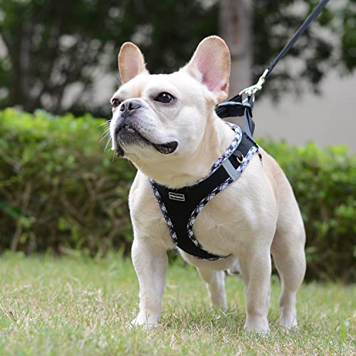 Mercano Soft Mesh Dog Harness and Leash Set, Step-in Reflective Breathable Lightweight Vest Harnesses with Safety Buckle for Small Dogs, Cats (Black White, S) - color: Black White, size: S (Chest: 13.2"-15.2")