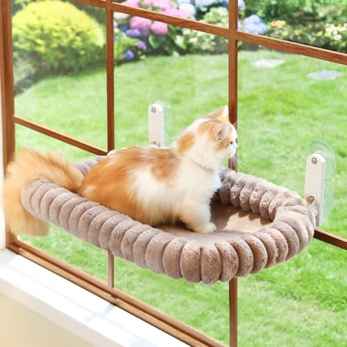 Zakkart SnugCloud Foldable Cat Window Perch - Cordless, Ultra Soft Machine Washable Bed with 4-Sided Bolster, Metal Frame - Window Hammock for Large Cats and Kittens (Brown, Large) - color: Brown, size: Large (24.8"x15.7")
