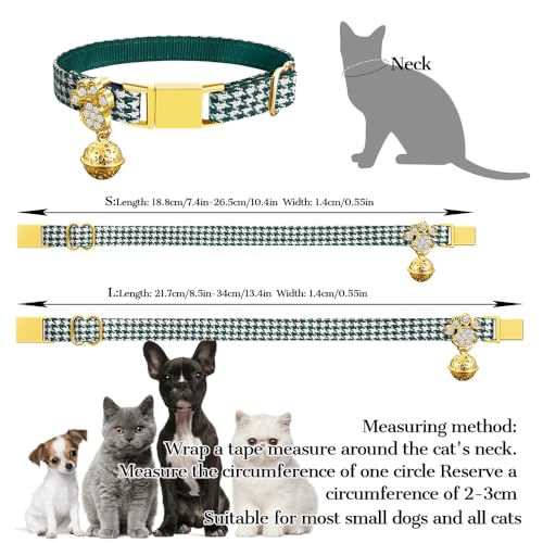 Personalized Breakaway Cat Collars - Magnetic Buckle, Bell - Safety Quick Release, Customized for Girls & Boys Cats- (Houndstooth-Green) - color: Houndstooth-Green