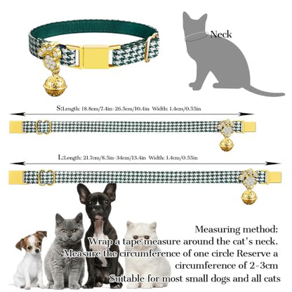 Personalized Breakaway Cat Collars - Magnetic Buckle, Bell - Safety Quick Release, Customized for Girls & Boys Cats- (Houndstooth-Green) - color: Houndstooth-Green