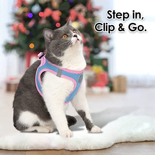 PHOEPET Step-in Dog Harness,Reflective Adjustable Dog Vest Harness, Soft Pet Walking Jacket with 2 Metal Leash Hooks for Dog and Cat(Baby Blue Base & Pink Straps,S) - color: Baby Blue Base & Pink Straps, size: S (Neck: 10-11”,Chest: 13-14.5”)