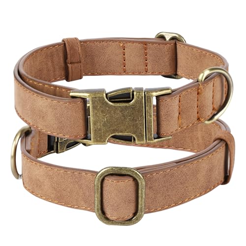 TDTOK Soft PU Leather Dog Collar, Classic Leather Collar for Small Medium Large Dogs with Quick Release Metal Buckle, Durable & Adjustable Fit 10-23" Neck - color: Brown, size: M